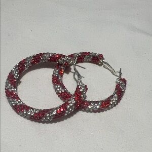 Red and Silver Hoop Earrings